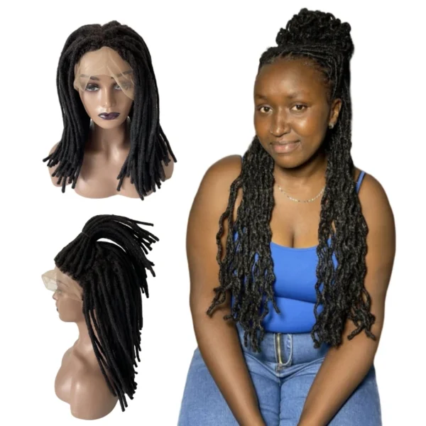 18 inches European Virgin Human Hair Black Color 180% Density Dreadlocks Full Lace Wigs for Black Woman