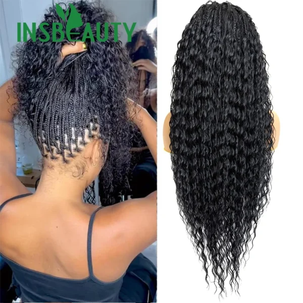 Human Hair Braided Wigs with Boho Curls HD Full Lace Knotless Box Boho Braids With Human Hair Curly Ends High Density