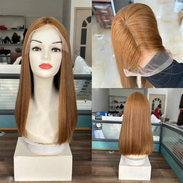 18inch in Stock Light Orange Dyed Color Silk Top Lace Front Human Hair Wigs Middle Part Straight Bob Silk Base Front Lace Wig