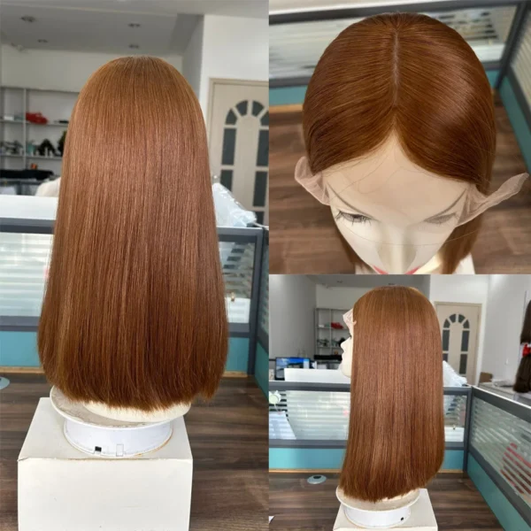 Stock Kosher Wig Straight Ginger Orange Silk Top Front Lace Wigs For Women 18inch No Layer Silk Base Lace Front Human Hair Wigs